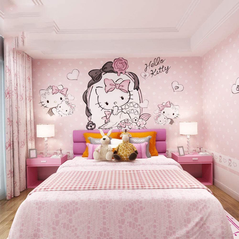 phòng ngủ hello kitty dễ thương với giấy dán tường