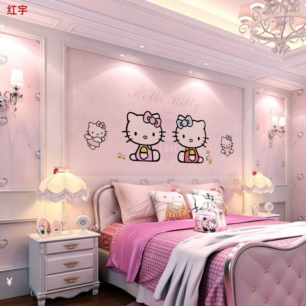 Mẫu 17: Phong cách cổ điển cho phòng ngủ bé gái giường hello kitty