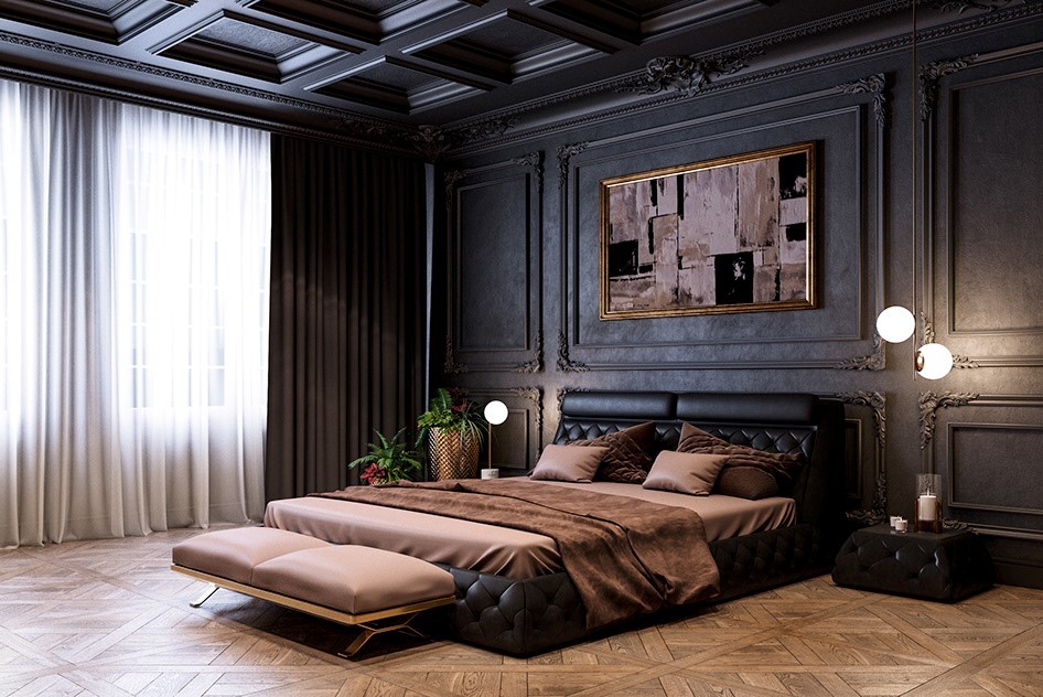 Decor phòng ngủ màu đen tân cổ điển đẹp