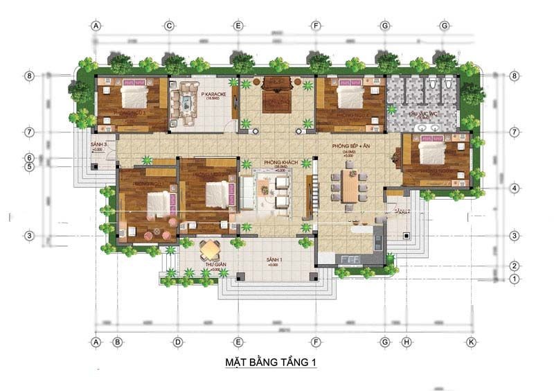 Mặt bằng biệt thự 4 phòng ngủ