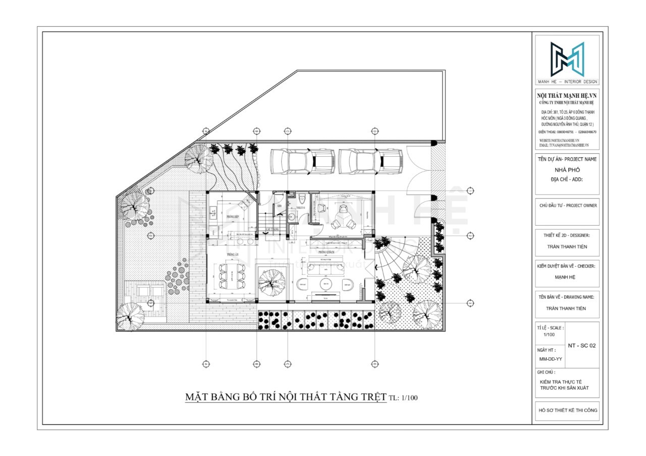 Bố trí mặt bằng nội thất biệt thự 1 tầng