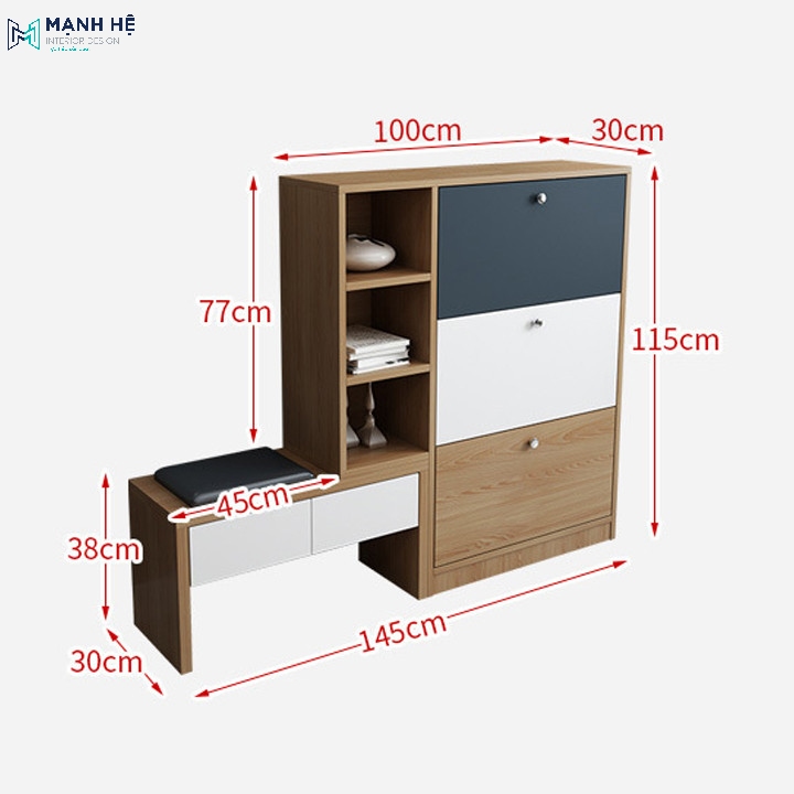 kích thước tủ giày có ghế ngồi