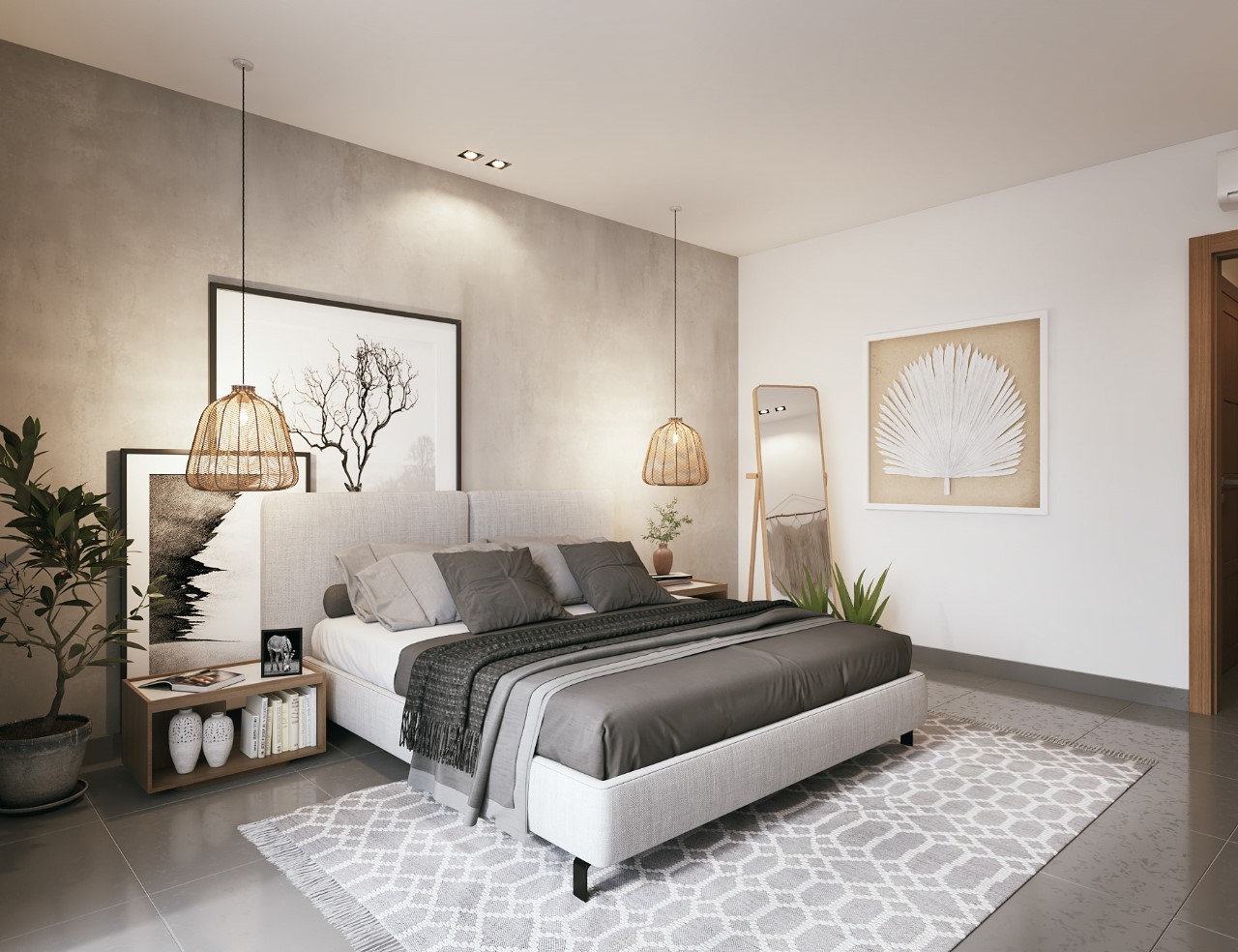 Thiết kế phòng ngủ phong cách Scandinavian đẹp với nhiều tranh trừu tượng