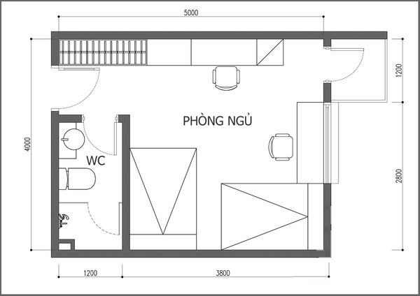 Mặt bằng phòng ngủ bé có 2 giường ngủ đẹp