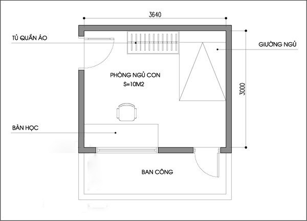 Đặt tủ quần áo sát tường mặt bằng phòng ngủ