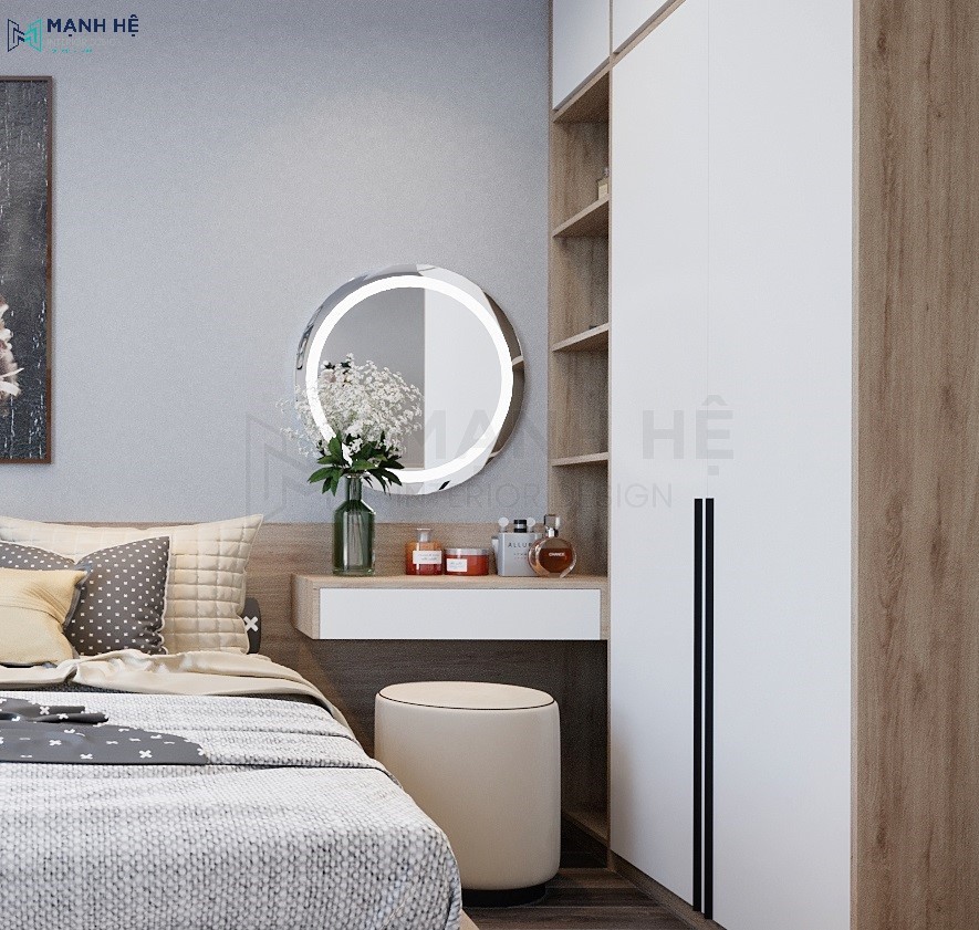 Bàn trang điểm treo tường mini kết hợp tủ quần áo
