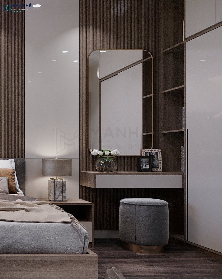 Bàn trang điểm treo tường đơn giản làm từ gỗ công nghiệp MDF