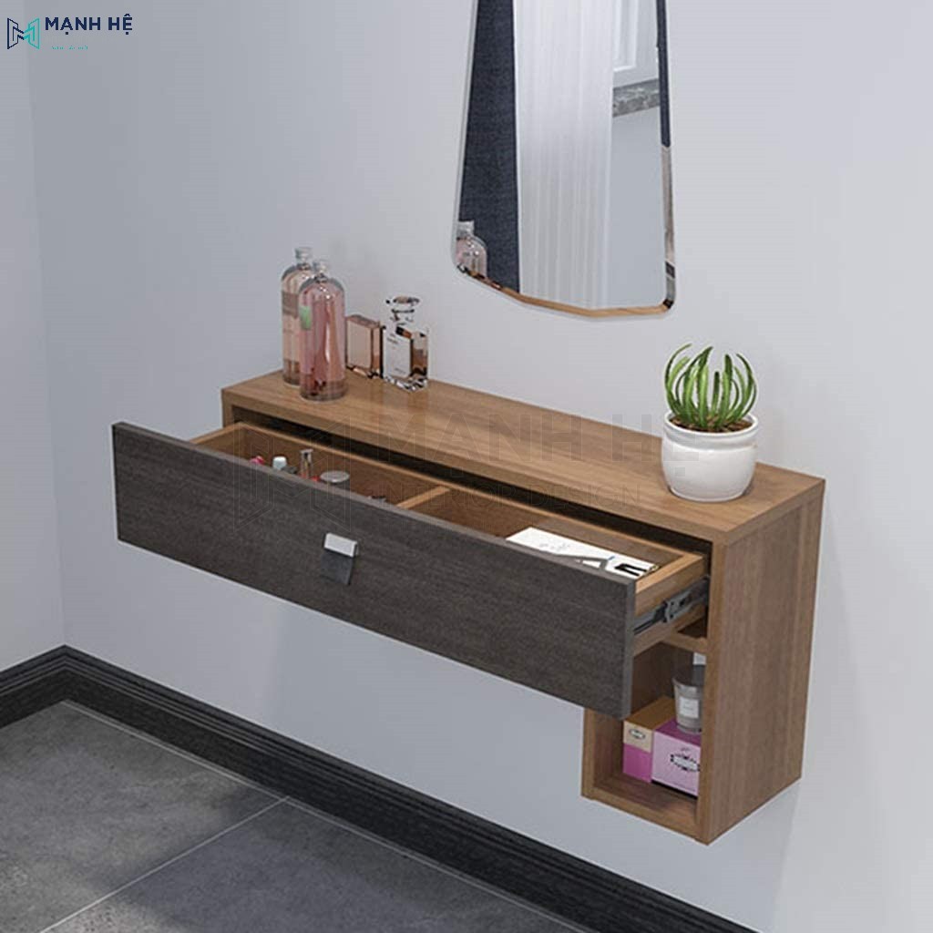 Bàn trang điểm treo tường gỗ công nghiệp tối màu sang trọng hiện đại