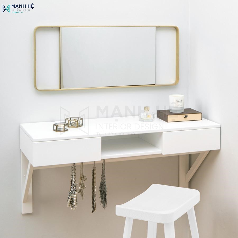 Mẫu ghế trắng 4 chân không tựa lưng đơn giản cho bàn trang điểm