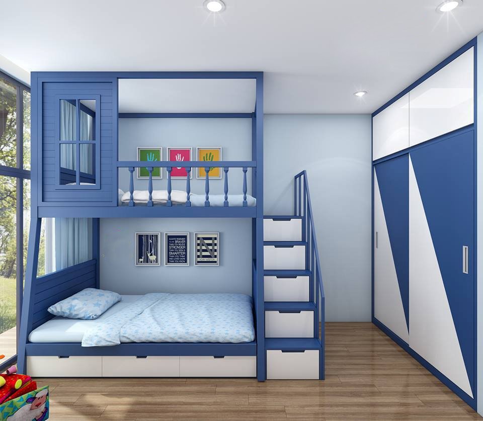 Giường tầng hình ngôi nhà có cửa sổ