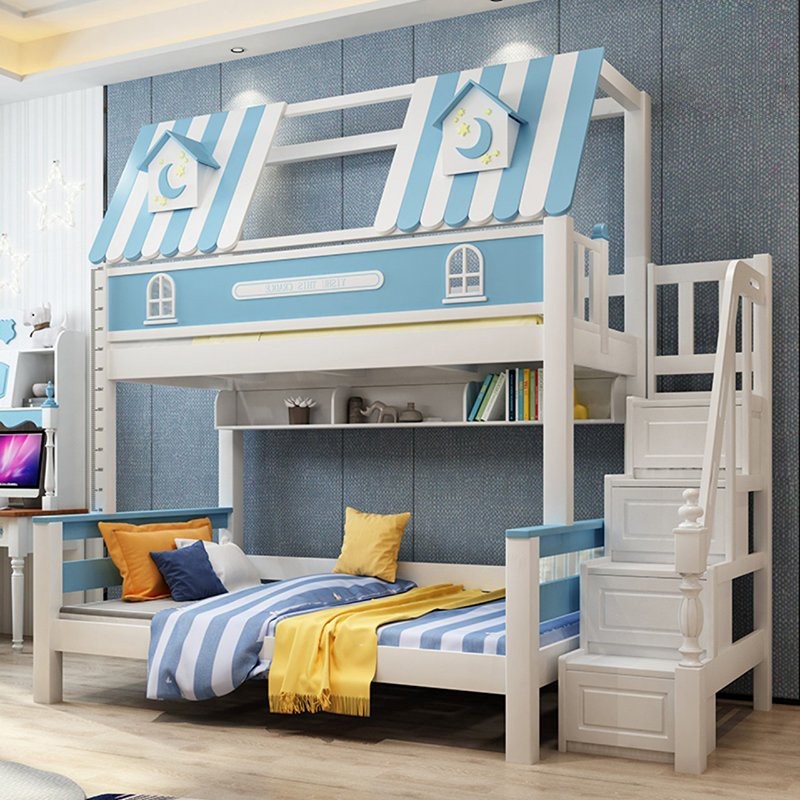 Giường 2 tầng hình ngôi nhà có kèm kệ sách