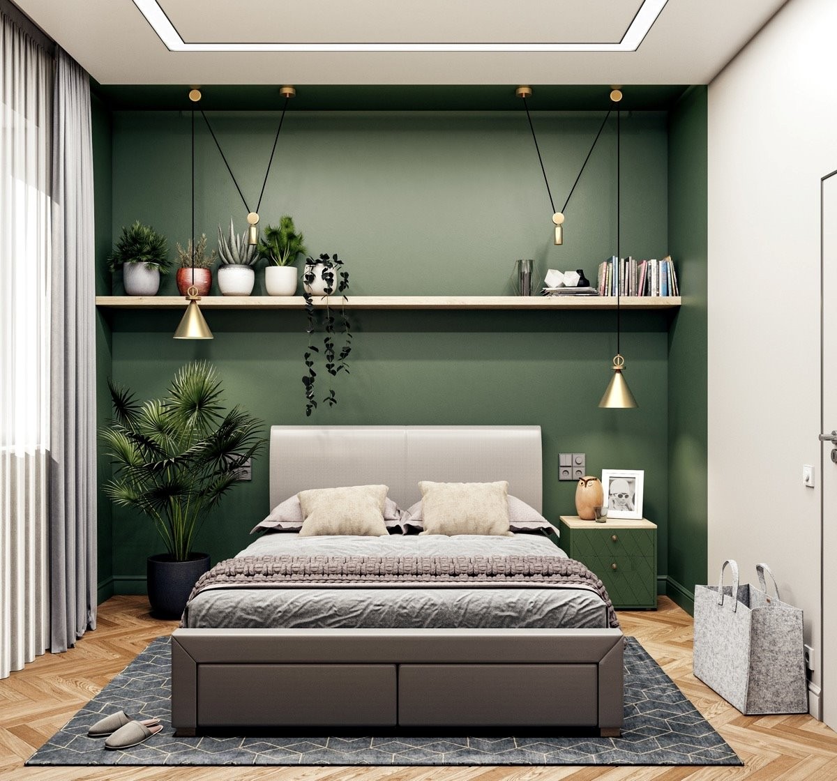 Màu sơn phòng ngủ xanh lá cây đậm đẹp, độc đáo cho không gian
