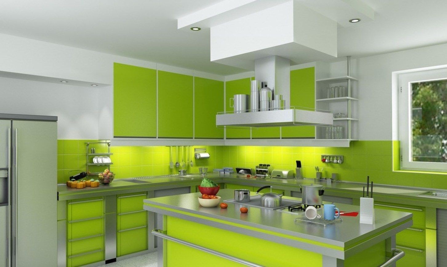 Tủ bếp màu xanh lá phản dạ quang thu hút cho không gian