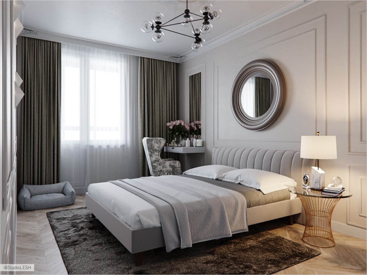 Mẫu 1: Giường ngủ đôi được làm từ gỗ tự nhiên tối màu sang trọng và ấm áp