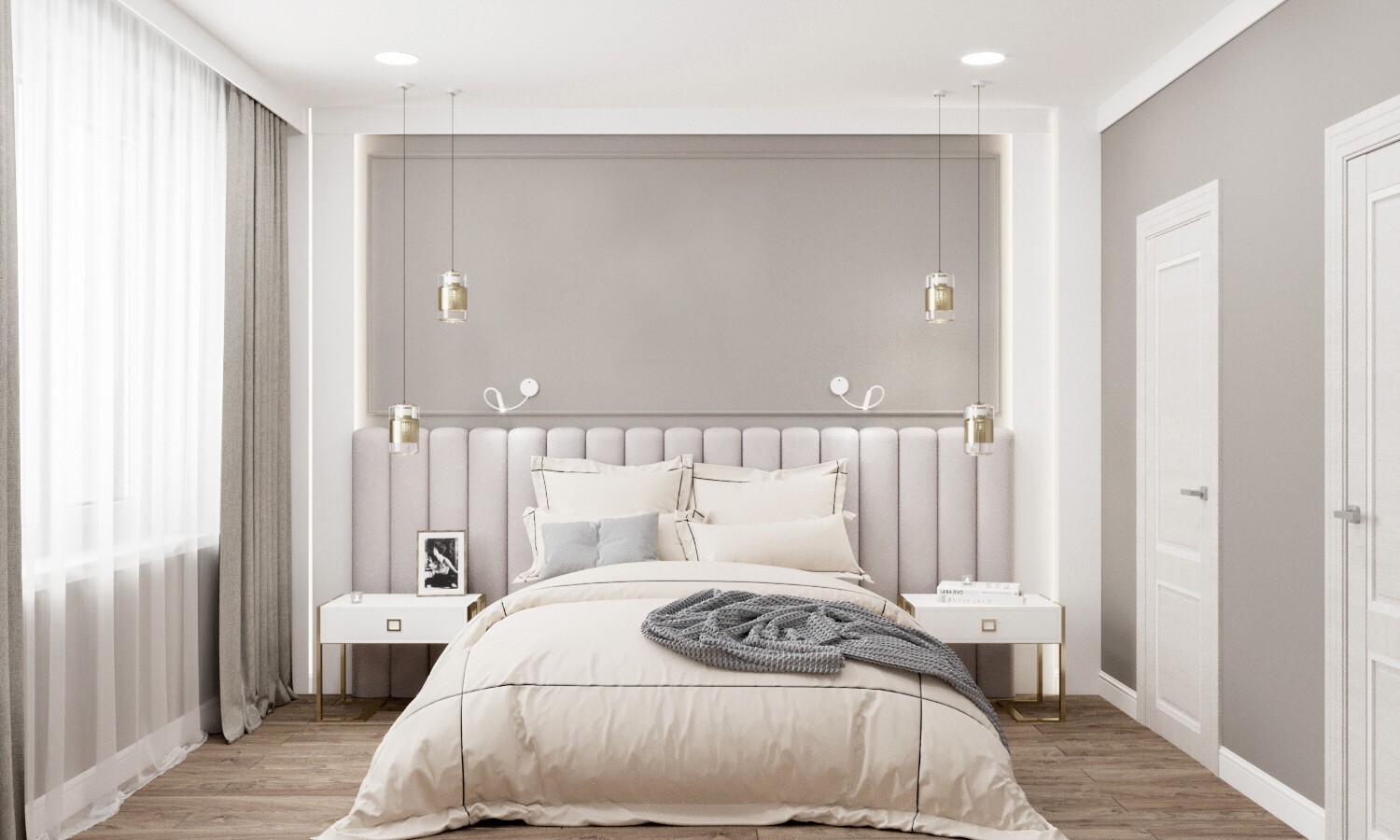 Giường ngủ đẹp phong cách tân cổ điển màu hồng nhạt