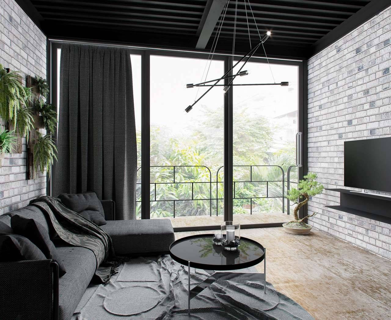 phòng khách căn hộ studio nhỏ thoáng đãng