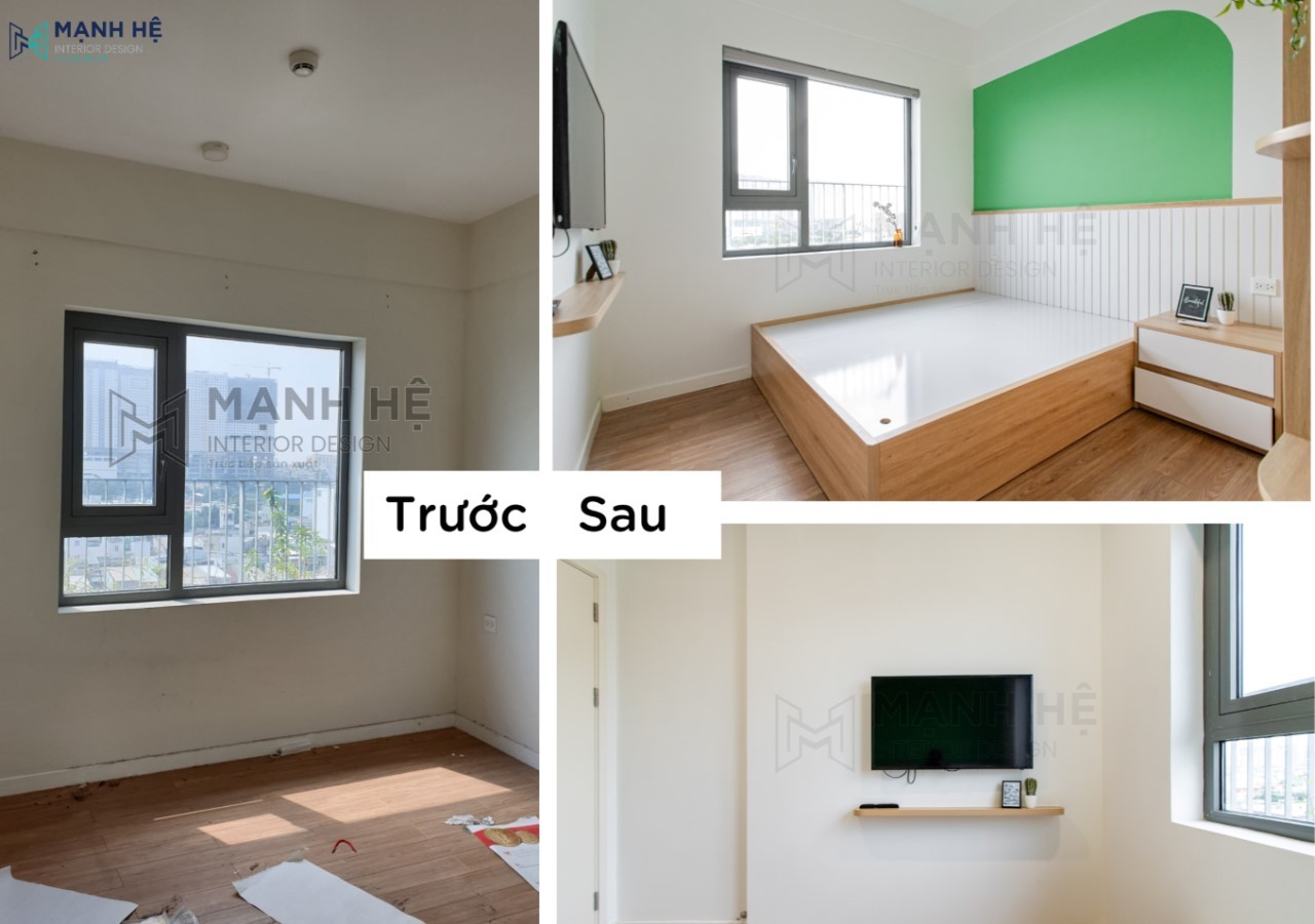 Cải tạo nội thất phòng ngủ master màu xanh lá