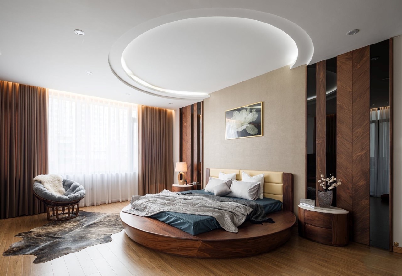 Giường ngủ gỗ óc chó hình tròn độc đáo