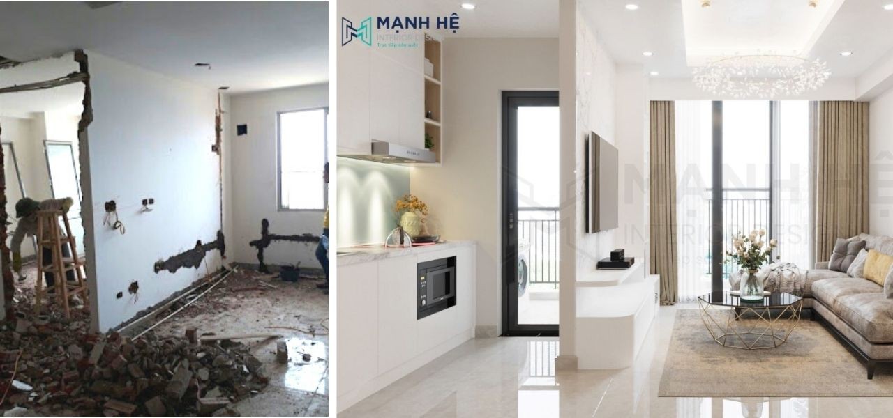 Phá vỡ bức tường cũ để tạo không gian mở cho nhà bếp nhỏ