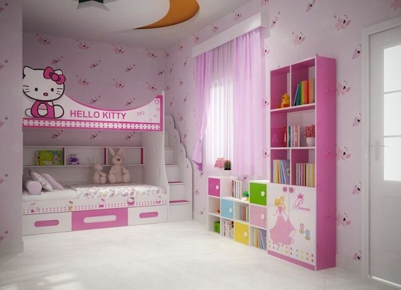 Mẫu 5: Lựa chọn kích thước giường tầng hello kitty phù hợp với không gian căn phòng