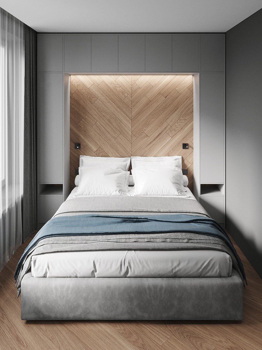 Trang trí phòng ngủ 2m2 với hệ tủ âm tường