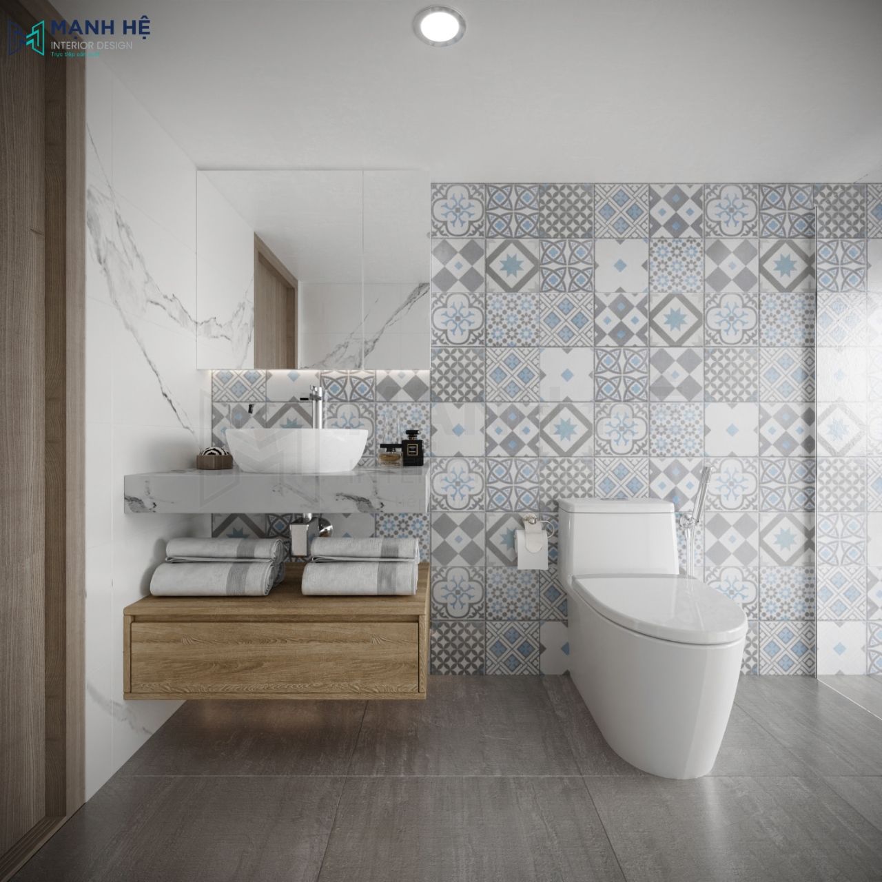 Thiết kế nhà vệ sinh sasjchsex với đá ốp hoa văn