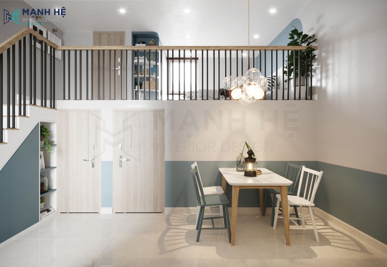 Không gian phòng bếp đặt dưới gác lửng tiện nghi