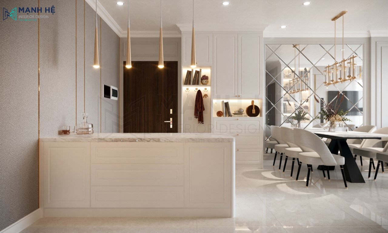Tích hợp hộc tủ đựng đồ gọn gàng chung với đảo bếp