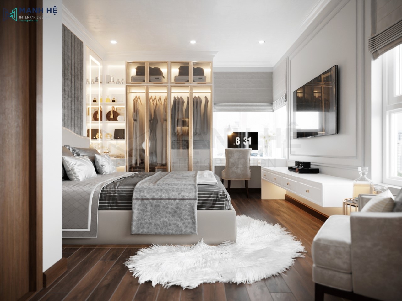Hệ tủ quần áo đụng trần bằng kim loại mạ vàng sang trọng