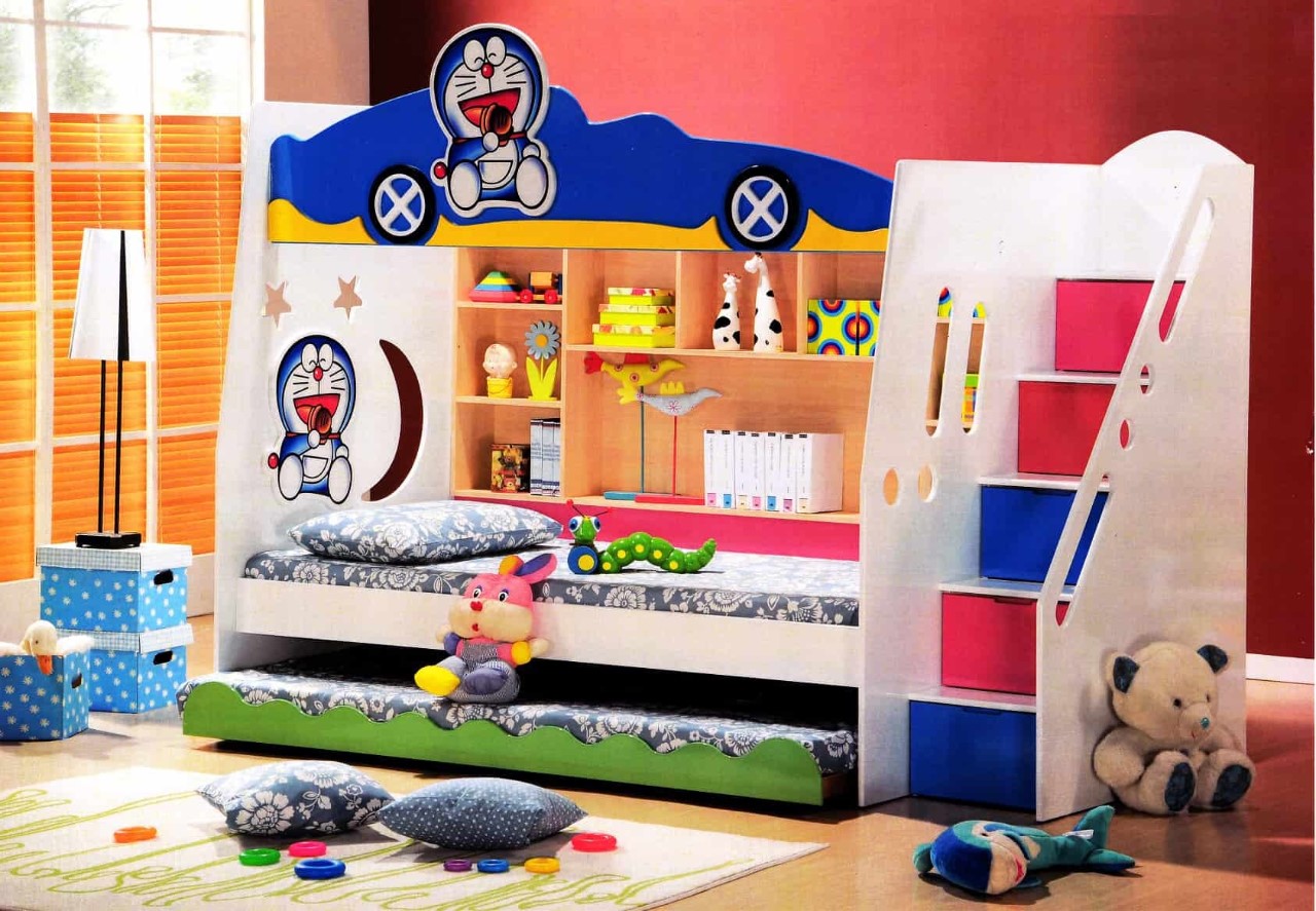 Giường tầng doraemon màu hồng xanh