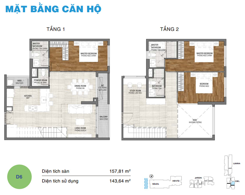 Mặt bằng căn hộ duplex đẹp có diện tích 157m2