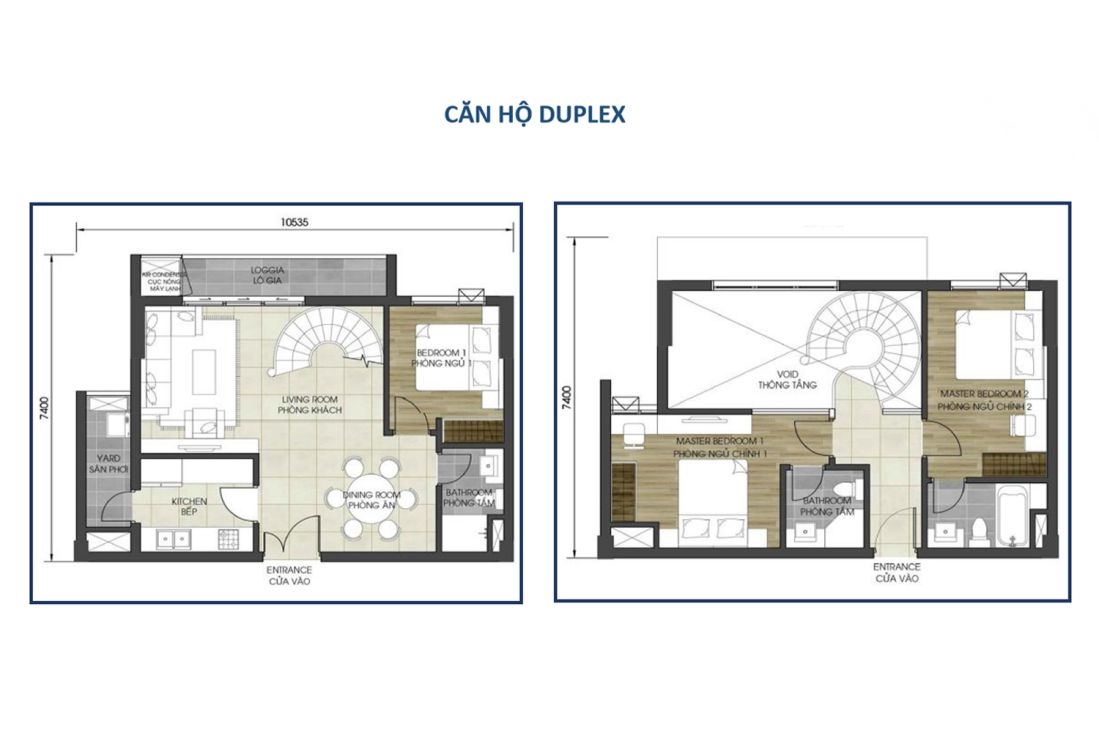 Mặt bằng căn hộ duplex thông tầng