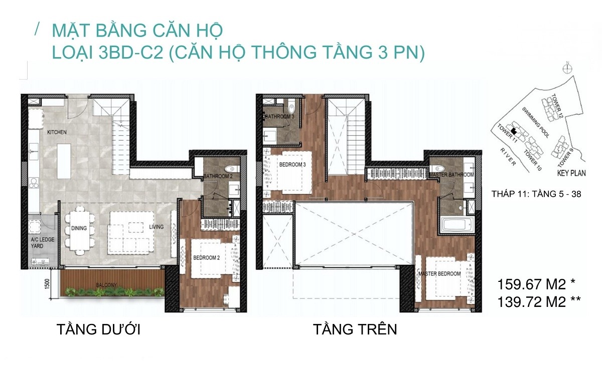 Bản vẽ mặt bằng căn hộ thông tầng 160m2 đẹp khoa học
