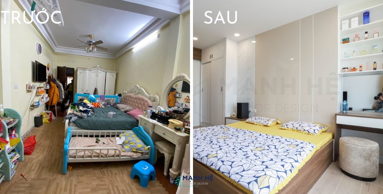 Không gian phòng ngủ gọn gàng và tiện nghi sau khi cải tạo
