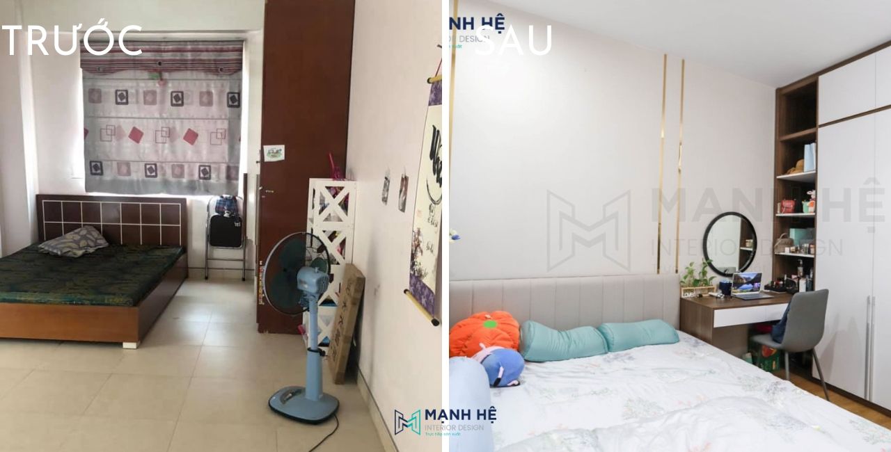 Phòng ngủ master được cải tạo sáng sủa và tinh tế hơn với nội thất tiện nghi