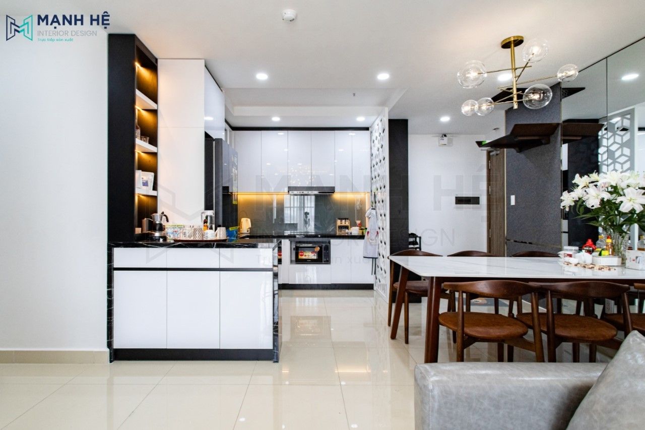 Tích hợp nhà bếp chung phòng ăn thoáng đãng