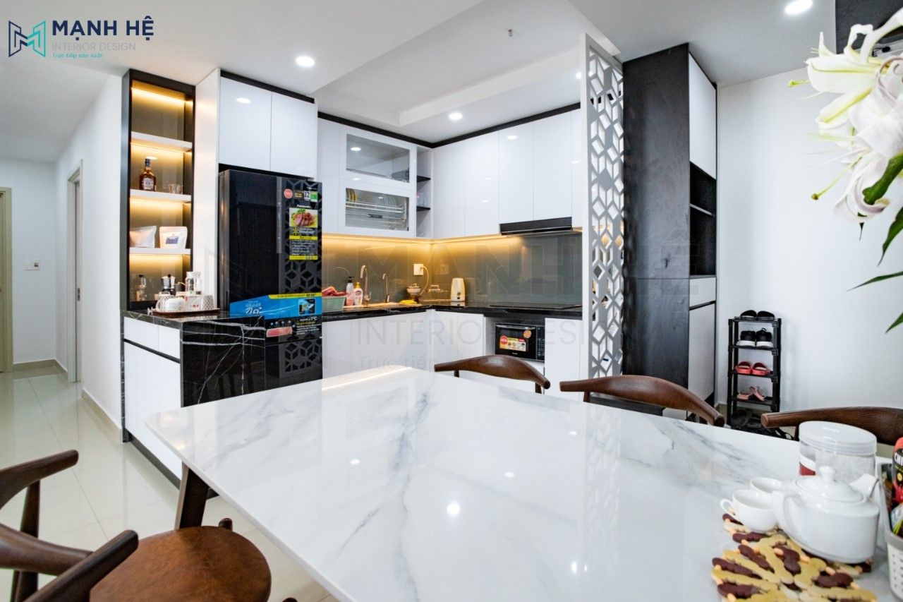 Thi công hệ tủ bếp chữ L tối ưu diện tích