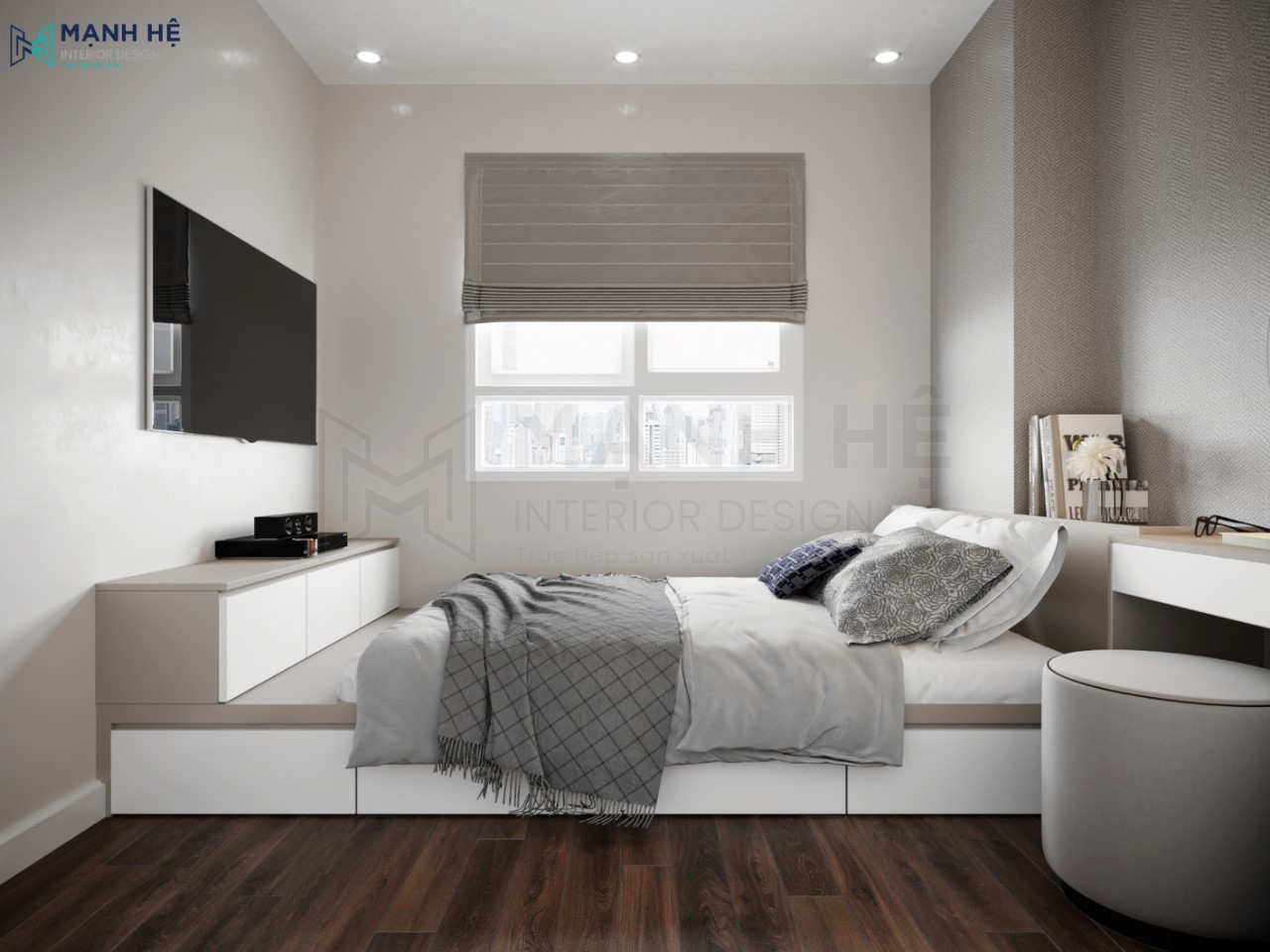 Thiết kế giường ngủ dạng bục có hộc kéo đa năng