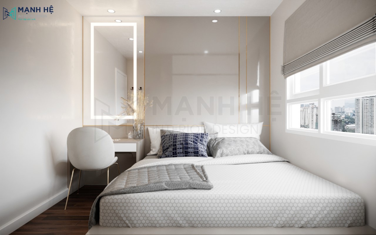 Bàn trang điểm với gương lớn có đèn led hiện đại
