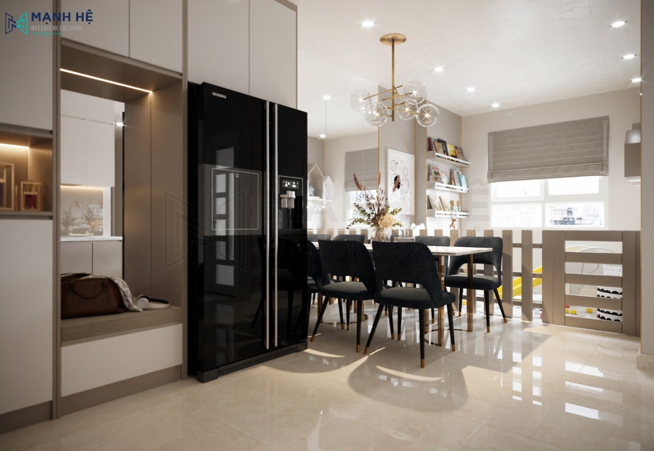 Thiết kế nội thất phòng khách có khu vui chơi co cho bé
