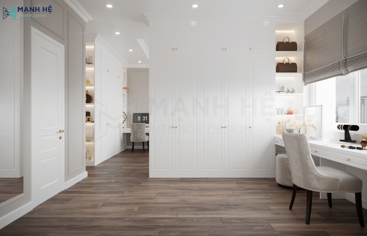 Hệ tủ quần áo lớn kết hợp kệ trang trí