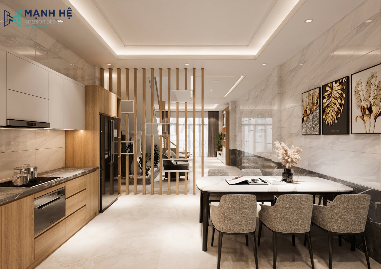 Bộ bàn ăn 6 ghế với bề mặt đá marble đẹp cuốn hút
