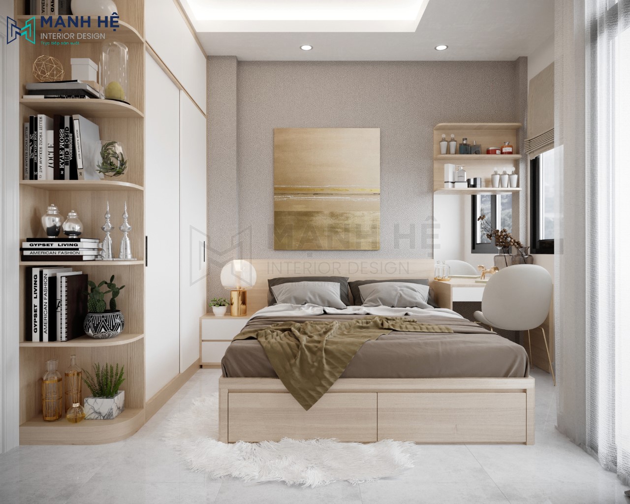 Thiết kế nội thất phòng ngủ thứ 2 trong căn nhà phố Long An