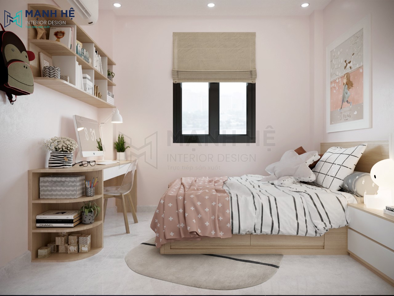 Chiếc giường ngủ có hộc kéo giúp bé có thêm không gian lưu trữ đồ