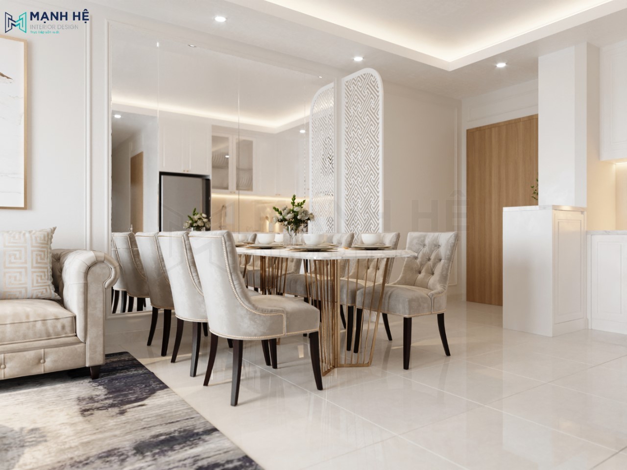 Bộ bàn ăn 6 ghế phong cách tân cổ điển đẹp sang trọng