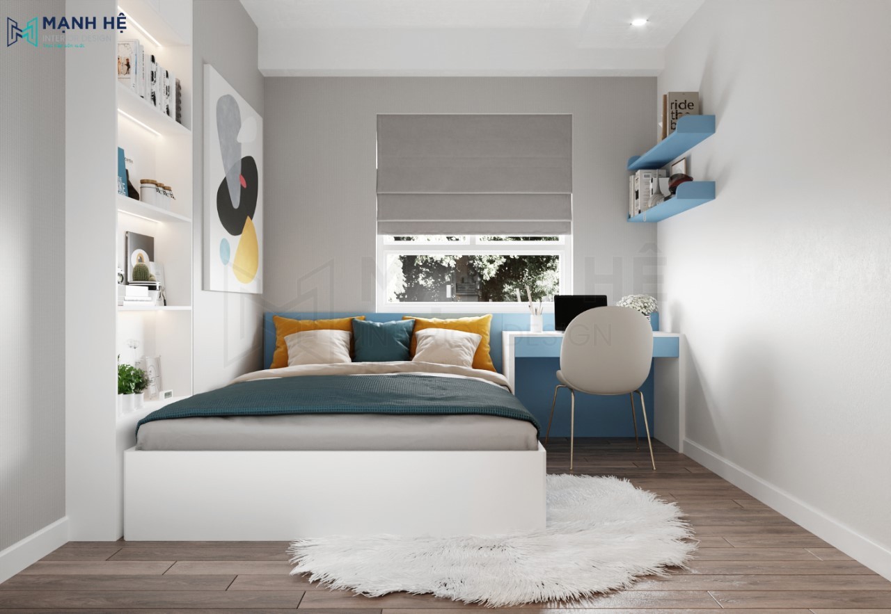Thiết kế nội thất phòng ngủ bé trai màu xanh biển năng động