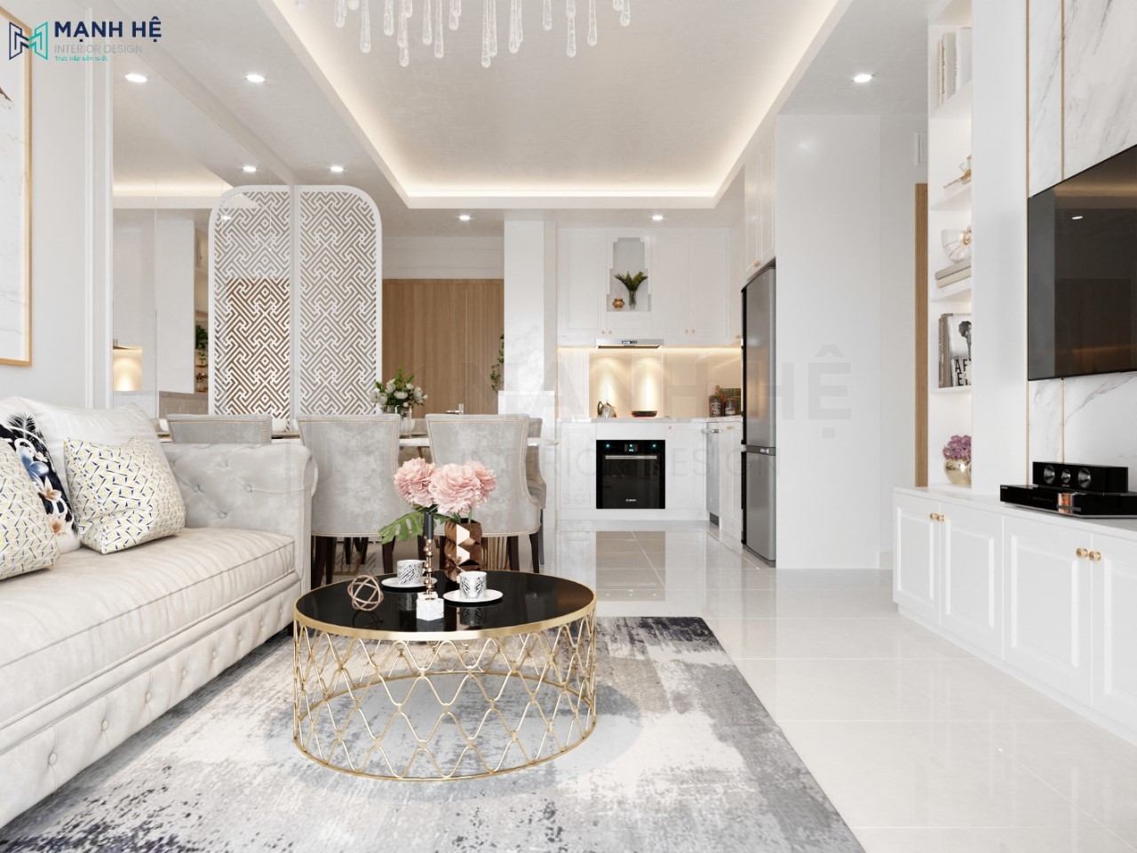Thiết kế nội thất phòng khách liền bếp