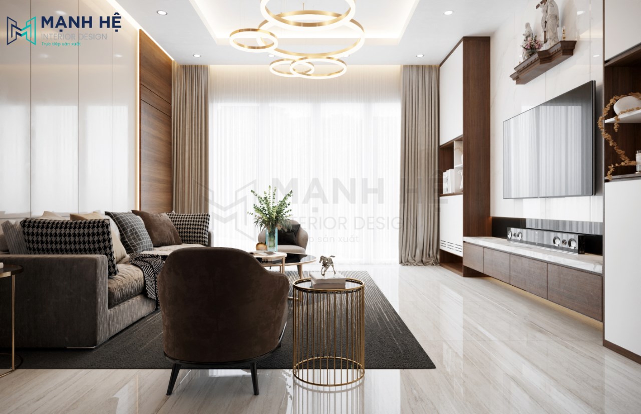 Tổng quan không gian phòng khách đẹp với chất liệu gỗ công nghiệp