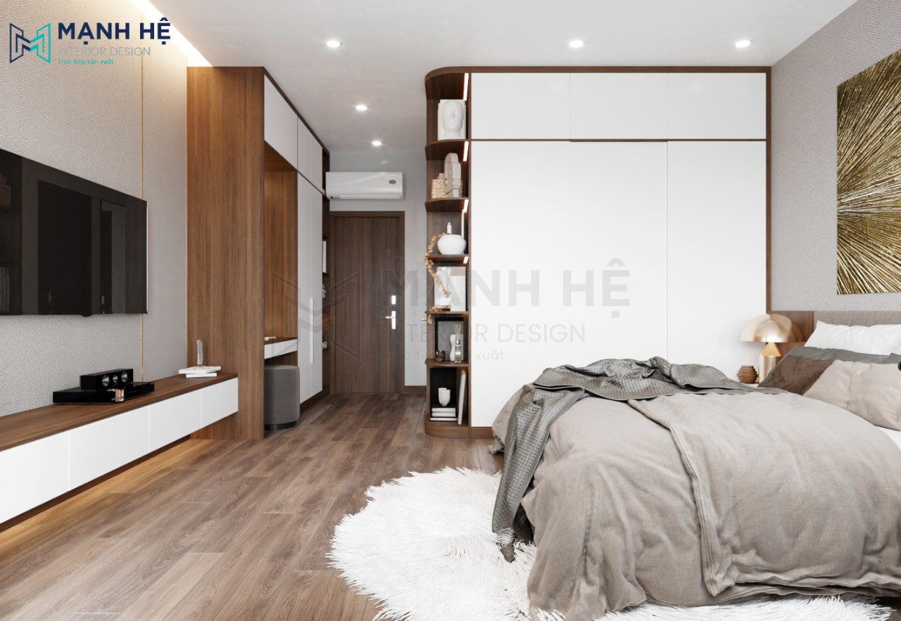 Tủ quần áo cao đụng trần và cửa lùa giúp tối ưu diện tích