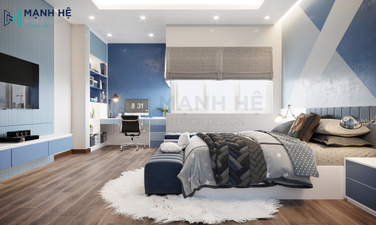 Phòng ngủ có cửa sổ rộng mở và thoáng đãng